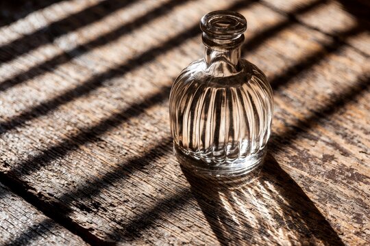 Transparent product display, from a side angle with natural light and copy space