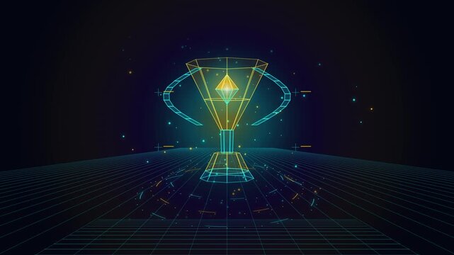 Futuristic Cyber Trophy Hologram in Digital Data Space