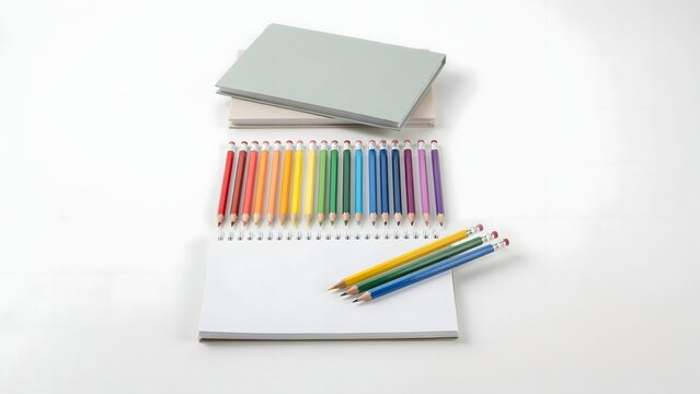 Rainbow gradient pencils with blank notebooks &ndash; Suitable for creative education, art supplies, or school promotions.