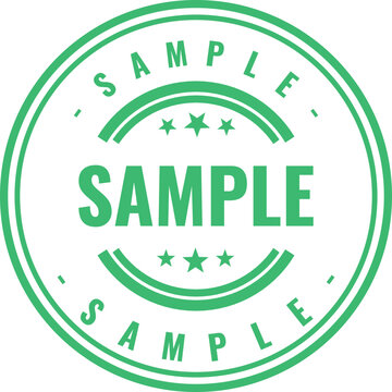 Green circular sample stamp with text and stars for marketing collateral and business product demonstrations