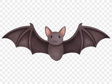 Cute flying black bat watercolor Halloween animal illustration Vector.