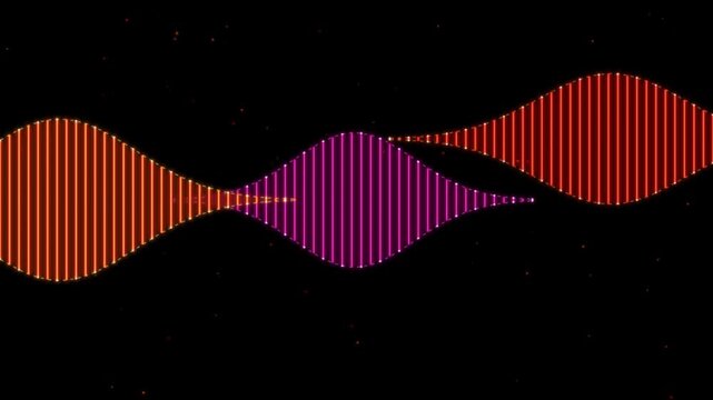 Abstract digital sound wave visualization with pulsing neon light patterns on black background