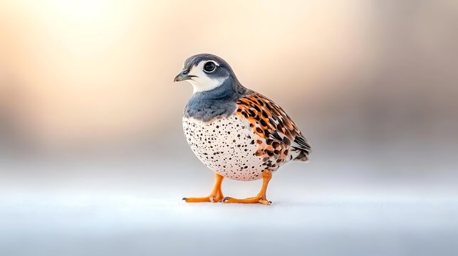 Small bird, patterned plumage, soft light