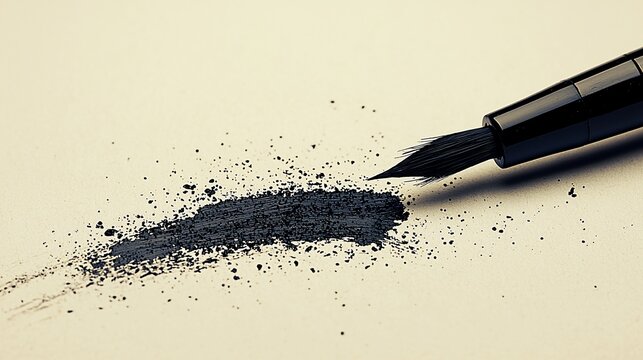Close-up of a black makeup brush with dark powder.