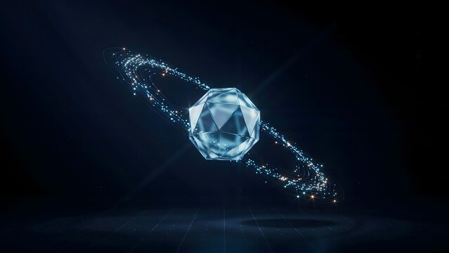 Luminous nodes orbiting geometric core &ndash; Suitable for distributed network or cloud AI themes.