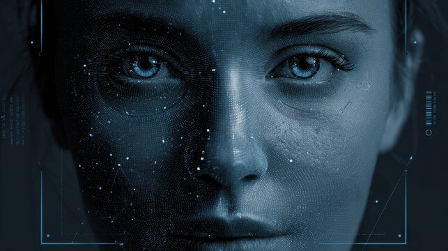 Digital facial recognition scan on a human face