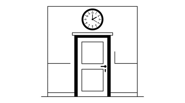 Classic analog clock mounted above a traditional white door, suggesting an educational or institutional setting.