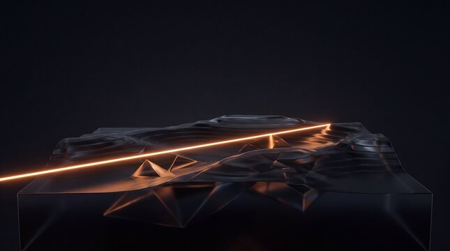 3D threat hunting concept with orange scanning beam over dark glass topography