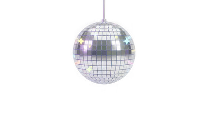 Fototapeta premium Shiny disco ball hanging light fixture with reflective mirrored surface transparent background