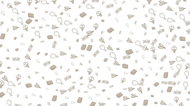 A delightful and whimsical pattern featuring hand-drawn doodles of various sweet treats and balloons scattered across a light background. This subtle and cheerful design is perfect for adding a