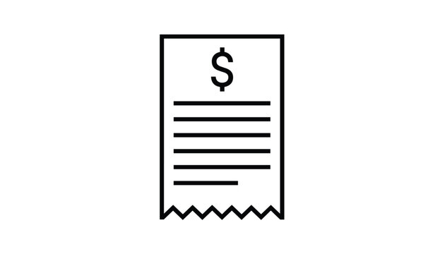 Sales receipt icon with a dollar sign at the top, representing transactions, billing, invoicing, and shopping expenses.