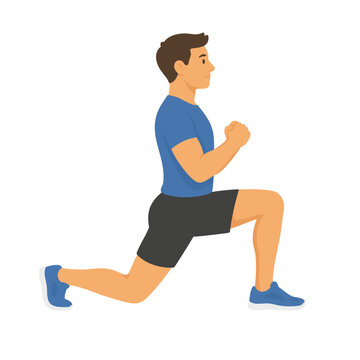 man performing a forward lunge exercise for fitness and strength training vector