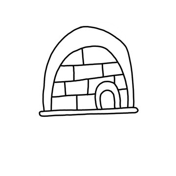 Cute hand drawn igloo doodle isolated on transparent background. Snow house arctic shelter line art vector illustration.