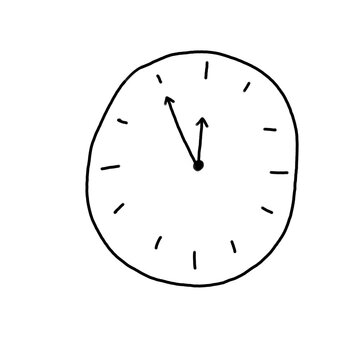 Cute hand drawn round analog wall clock doodle isolated on transparent background. Time management icon line art vector illustration.