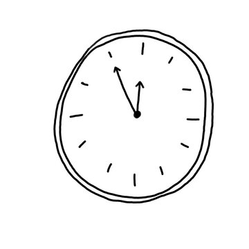 Aesthetic simple black outline wall clock sticker. Minimalist hand drawn time management icon isolated for planner, journal, schedule tracker, and graphic design asset. 