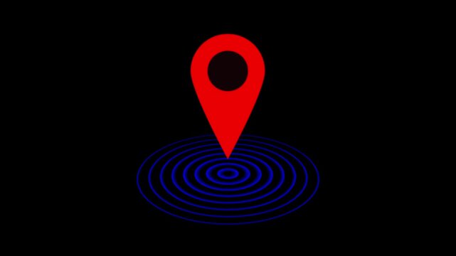 GPS location pointer animated, location pointer, pin icon on black background.