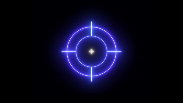 Glowing neon light target icon animation.target icon animation on black background. Crosshair, gun aim, sniper target.