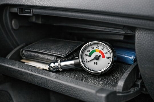 A detailed shot of a gauge in a car dashboard