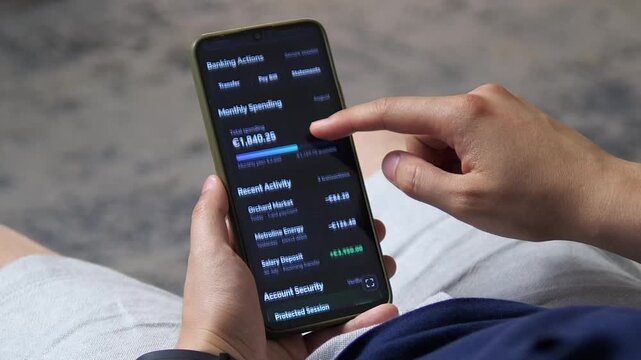 User confirms digital identity on a smartphone before accessing a secure banking account, highlighting fintech security, trusted devices and protected mobile finance.