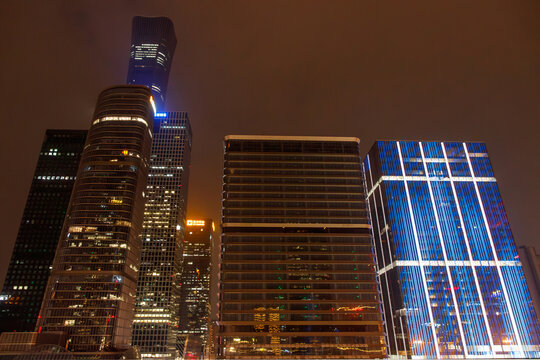 Beijing, China, Central Business District (Guomao) night skyline with illuminated skyscrapers