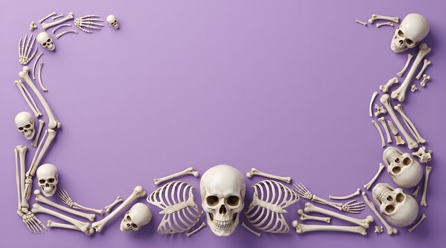 Skeleton Bone Frame on Lavender Background for Halloween Design