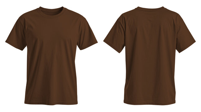 Blank Brown T-Shirt Mockup Front and Back View Isolated on Transparent Background For Apparel