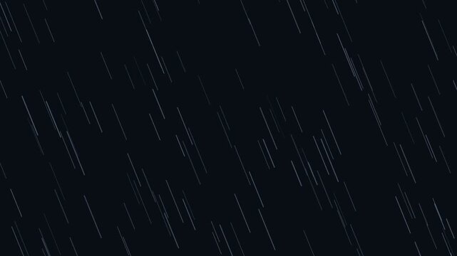 Stylized 2D animation of heavy rain and lightning flashes on a dark background.