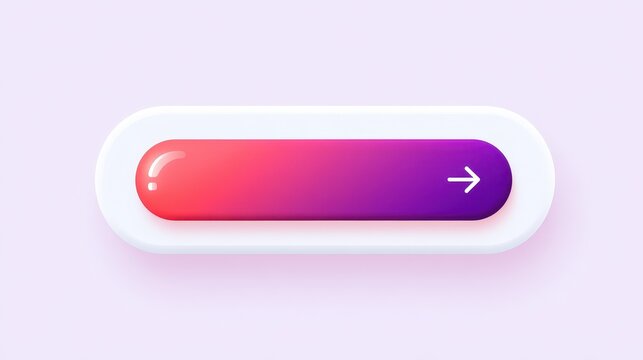 One click checkout concept. 3D illustration of a glossy purple and pink arrow button on a white base.
