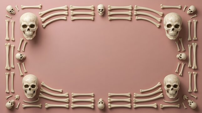 Decorative Skull and Bone Frame on Pink Background