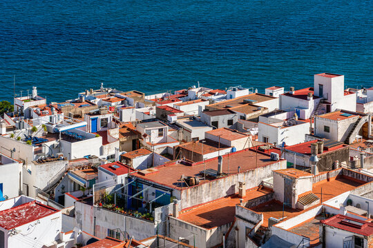 Scenic summer sight in Peniscola, beautiful seaside town in the Province of Castellon, Valencian Comunity, Spain.