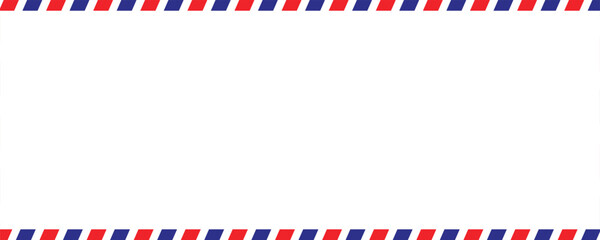 Fototapeta premium Airmail Envelope frame images with strips. International vintage letter border. Retro air mail postcard with blue and red stripes. Empty classic postal frame. Vector illustration