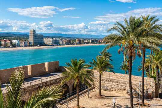 Scenic summer sight in Peniscola, beautiful seaside town in the Province of Castellon, Valencian Comunity, Spain.
