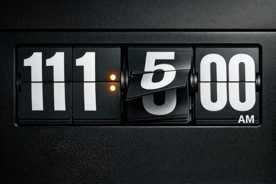 A close-up shot of an analog flip clock displaying the time 11:00