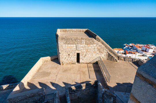 Scenic summer sight in Peniscola, beautiful seaside town in the Province of Castellon, Valencian Comunity, Spain.