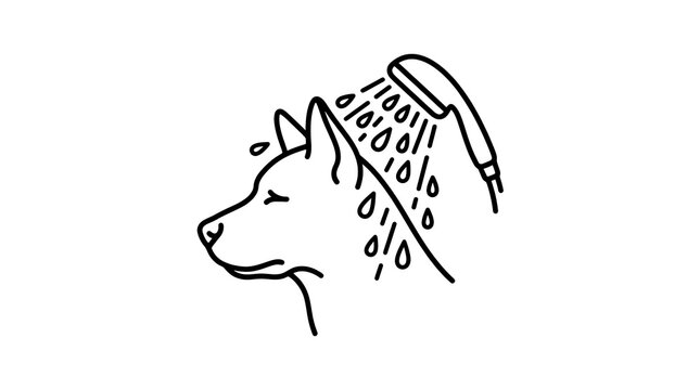 Dog getting showered with water from handheld showerhead