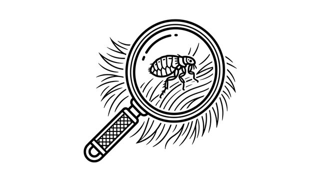 Magnifying glass showing a flea on hair