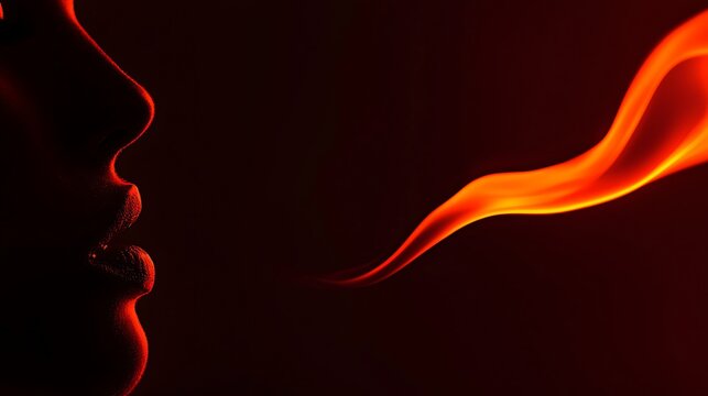 Fiery breath, close-up silhouette