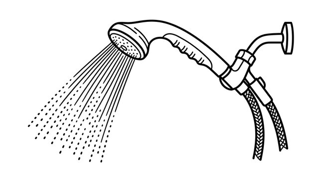 Handheld showerhead spraying water from hose attachment