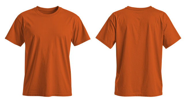 Blank Lava Orange T-Shirt Mockup Front and Back View Isolated on Transparent Background For Apparel