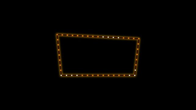 Animated neon marquee frame with glowing light bulbs for cinematic titles and event signage