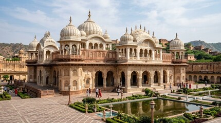 Obraz premium Majestic Indian Palace Architecture with Gardens and Water Features