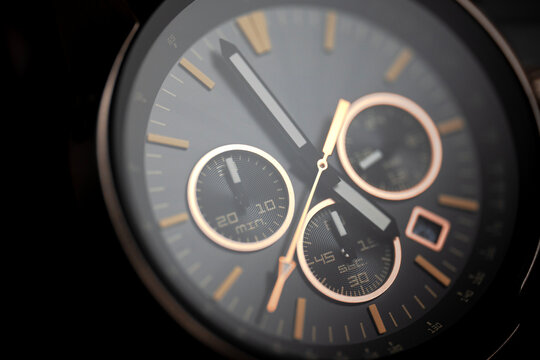 Chronograph watch face showing time and precision mechanism