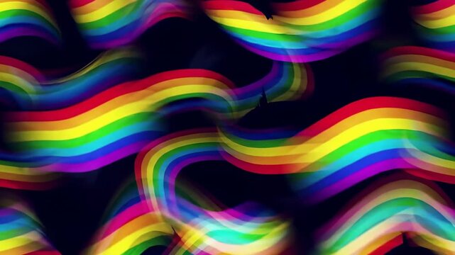 Abstract Rainbow Swirls Flowing Seamlessly on Dark Background.