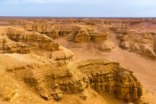 Scenic view of Dahaidao yardang landform in desert canyon, Xinjiang, China.