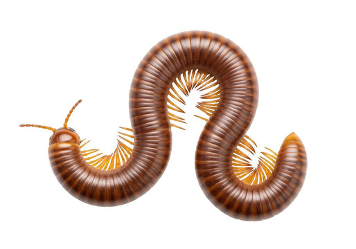 Brown millipede insect crawling on the ground isolated on transparent background