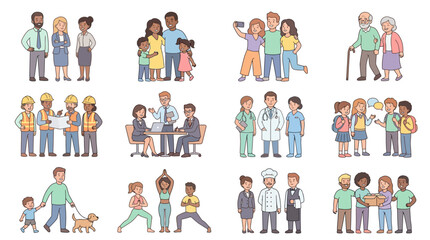 Fototapeta premium Diverse People Daily Life and Professional Icon Set