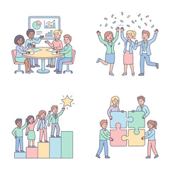 Fototapeta premium Business Team Collaboration Illustration Set