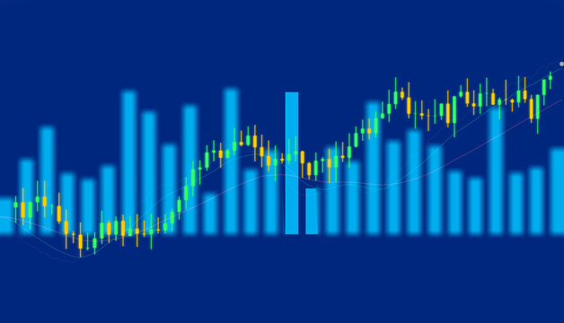Professional stock market candlestick chart with blue bar indicators, showing market volatility and financial trends for trading and data analysis.