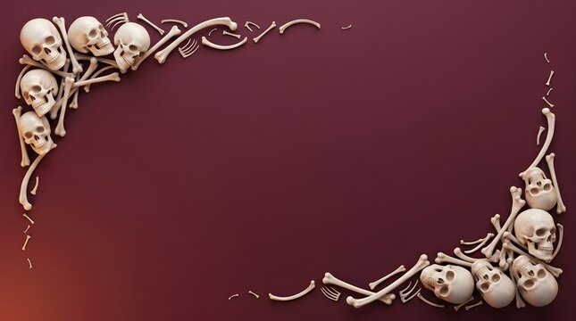 Skull and Bone Frame on Maroon Background for Halloween Design