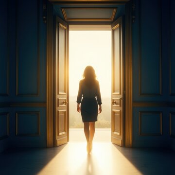 Woman Silhouette Standing in Open Doorway